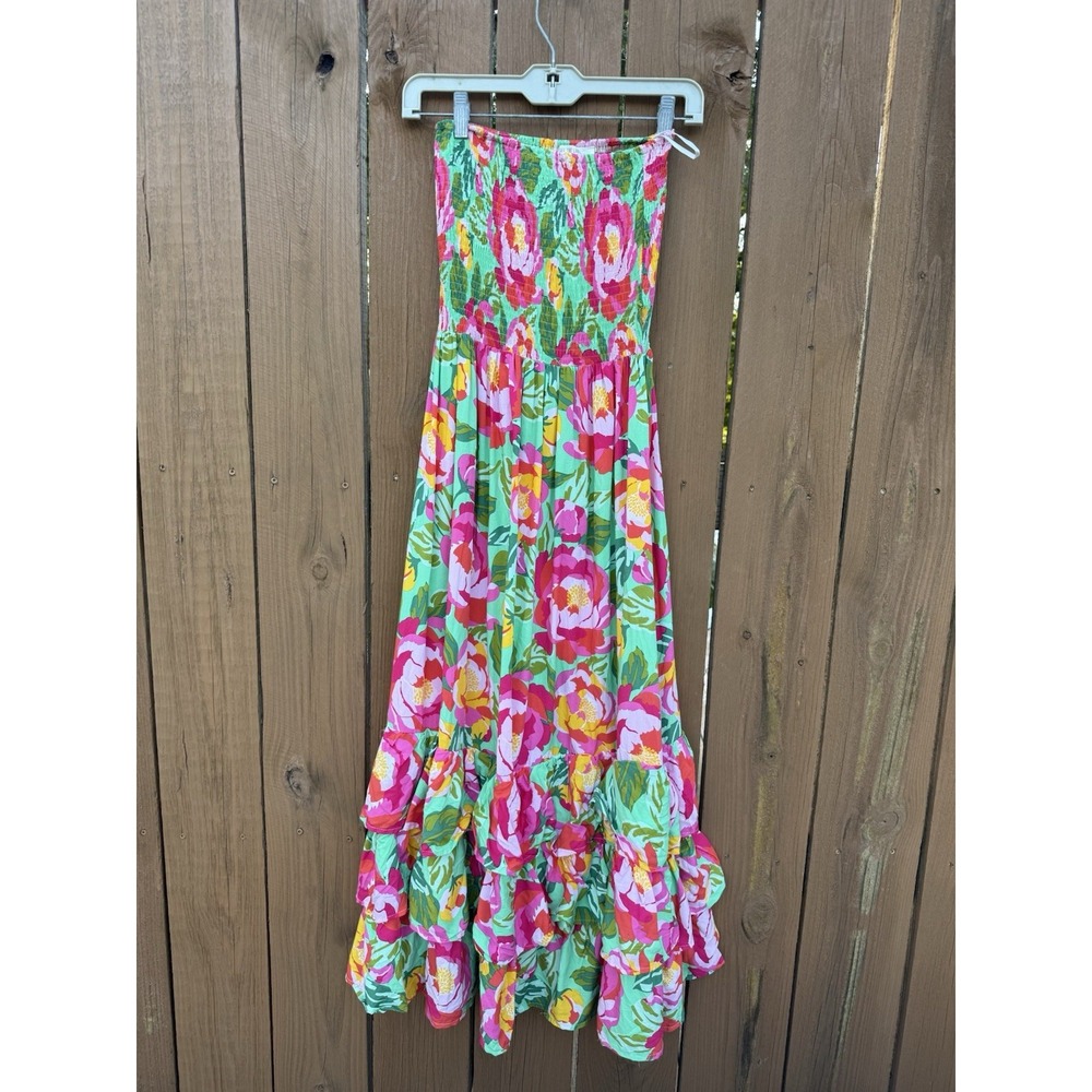 Abel the Label Anthropologie Mimosa Maxi Dress S Smocking Strapless New Floral - Picture 2 of 9